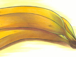 A banana illustration coloured with markers.