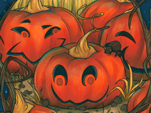 Halloween pumpkins coloured with markers.