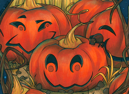 Halloween pumpkins coloured with markers.