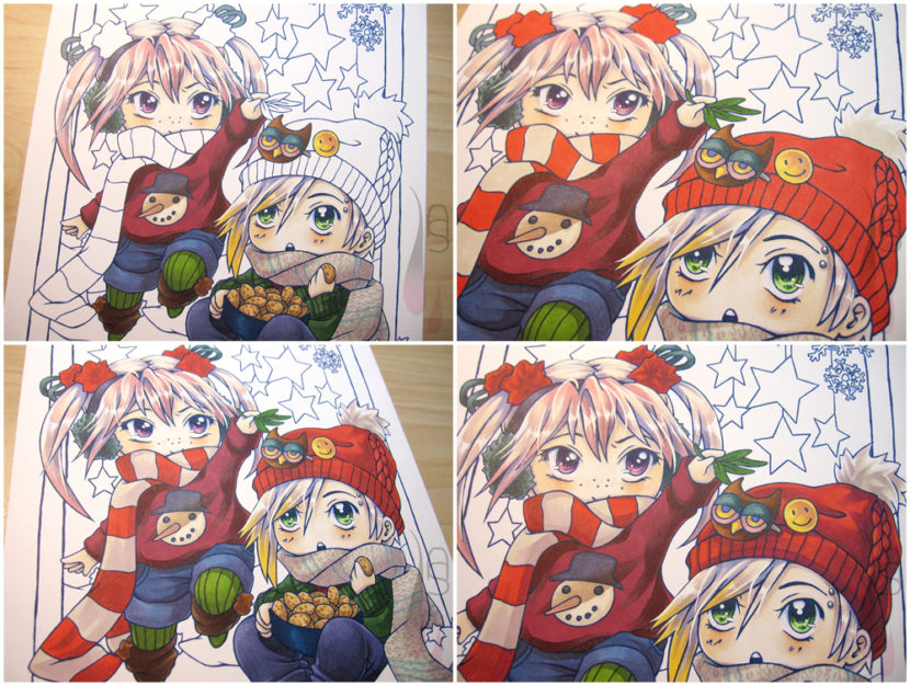 A tutorial on colouring a Christmas chibi card with markers