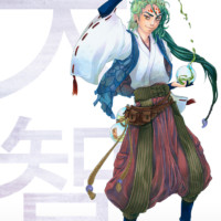 A guardian manga character for a tutorial in the book 'Draw Manga' created with markers.