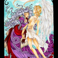 A fantasy image displaying a human moth and an angel coloured with markers.