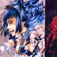 A manga vampire coloured with markers.