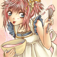 A cute baking manga character drawn with a ballpoint pen and coloured in Corel Painter.